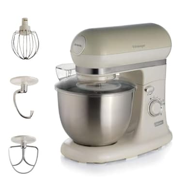 Ariete Impastatrice Vintage 1588, Planetaria per Pane, Pizza, Dolci e Pasticceria, Gancio, Frusta a Cuore e Frusta a Filo Inclusi, Capacità 5.5 Litri, 7 Velocità + Pulse, 1200W, Beige