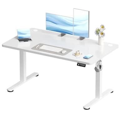 Devoko 120x60 cm Scrivania Regolabile in Altezza,Elettrica per Lavoro in Piedi, Ufficio e Casa, Standing Desk Scrivania Studio in Casa con Piano Assemblato, Bianco