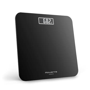 Rowenta Premiss 2.0, Bilancia da Bagno con Display LCD Facile da Leggere, Capacità 160Kg, Design Moderno e Funzioni Intelligenti, Auto Accensione e Spegnimento Automatico, Colore Nero, BS1800V0