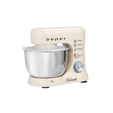 BEPER BP.200 Impastatrice Planetaria professionale 4,5L, Potenza 1000W, 8 Velocità e Funzione Pulse - Frusta, Paraschizzi e Gancio Inclusi, Bianco