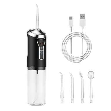 Irrigatore Orale Senza Fili,Idropulsore Dentale Portatile Pulizia Denti Rimuovi Tartaro,Water Flosser,Include 4 Bocchette, Ricarica USB e Design Compatto per Viaggi - Nero