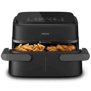 Philips Airfryer Serie 1000, Friggitrice ad aria con singolo/doppio cestello flexi da 7.1L e separatore, doppia resistenza e termostasti separati, RapidAir, 10 modalità, compatto, HomeID (NA154/00)