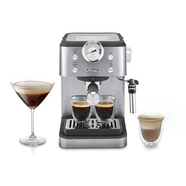 De'Longhi Classic EM450.M, Macchina da Caffè Manuale con Schiumatore, Macchina Espresso Barista, Ugello per Cappuccino, Filtro Doppia Parete, 15bar, Tazze Fino 13cm, Acciaio Inossidabile/Metallo