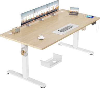 TRIUMPHKEY scrivania elettrica regolabile in altezza, 160 x 80 cm, presa USB, scrivania per gaming, 3 comandi di memoria, regolabile in altezza, anti-collisione, tavolo per computer