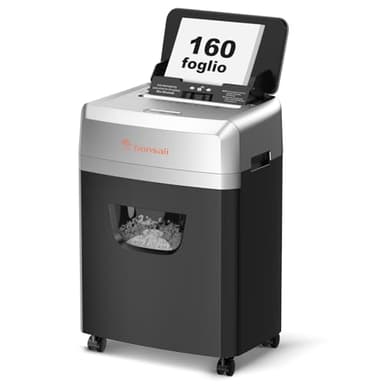 Bonsaii Distruggidocumenti con alimentazione automatica per 160 fogli, taglio a croce P-4, 60 minuti di funzionamento continuo, scatola di scarico da 23 litri, per uso ufficio C290-A