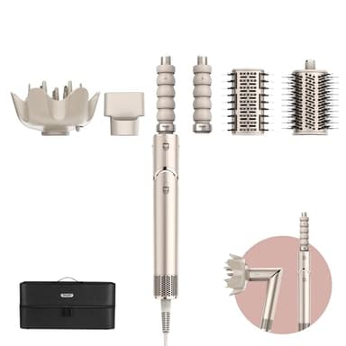 Shark FLEXSTYLE Styler e Asciugacapelli 5 en 1, con Arricciacapelli, Spazzola Lisciante, Volumizzante, Diffusore, Concentratore, Custodia da Viaggio, Senza Danni da Calore, Champagne HD446SLEU