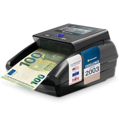 Detectalia D7T+ Rilevatore di banconote false con 100% rilevamento, 5 sistemi di rilevamento per 3 valute EUR, GBP, USD e Display a colori TFT