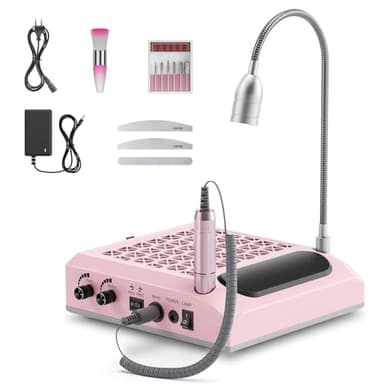 Fresa per unghie 4 in 1 con aspirapolvere da 80 W e filtro lavabile - Fresa per unghie elettrica professionale da 30.000 giri/min e lampada LED bianca fredda da 5 W (Rosa)
