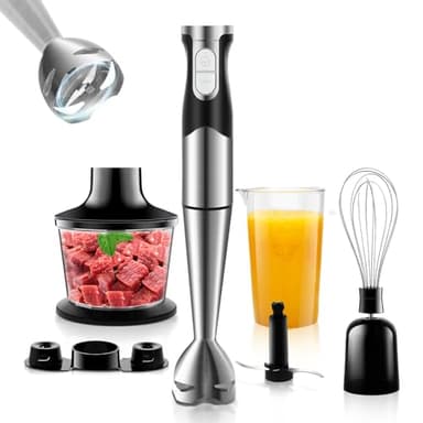 NWOUIIAY Frullatore a Immersione 6 in 1, 1200 Watt Frullatore Tritatutto Multifunzionale in 304 Acciaio Inox, Frullatore Immersione con Turbo Presa Antiscivolo, Velocità Regolabile, Tritatutto