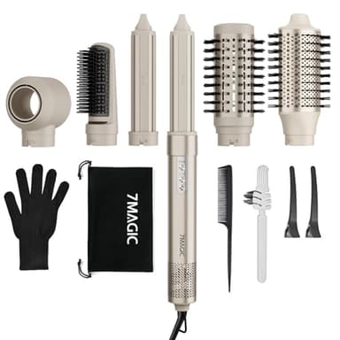7MAGIC Air Styler 6 In 1, Asciugacapelli Ionico, Spazzola Rotante Per Capelli, Arricciacapelli Automatico, Spazzola Lisciante, Senza Danni Da Calore, Asciugatura Rapida, Con Borsa Da Viaggio