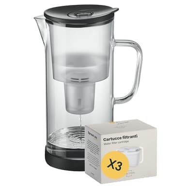SILBERTHAL Caraffa filtrante vetro 3L - 3x filtri - compatibile brita Maxtra - Riduce calcare