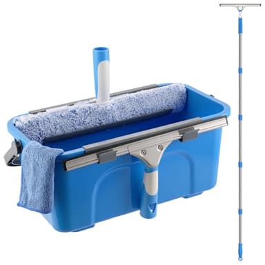 Mitclear Kit Professionale per Pulizia dei Vetri, 8 Pezzi, Secchio da 12L, Tergivetro in Silicone, Lavavetri in Microfibra, 196cm Manico Telescopico, Panno, Strumenti Pulizia di Vetri, Finestre, Auto
