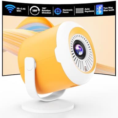 Mini proiettore portatile con WiFi e Bluetooth Proiettore cinematografico ruotabile con messa a fuoco elettronica Proiettori LED per home theater Compatibile con phone, TV Stick, laptop, HDMI, USB