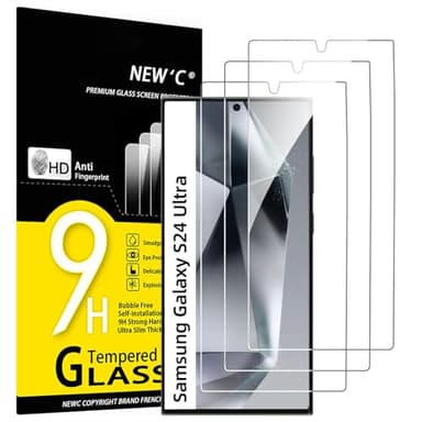 NEW'C 3 Pezzi, Vetro Temperato per Samsung Galaxy S24 Utra (NON PER Samsung S24 / S24+), Pellicola Prottetiva, Senza Bolle, Durezza 9H, 0,33mm Ultra Trasparente, Ultra Resistente