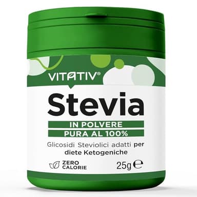 VITATIV Stevia Pura in Polvere - Rebaudioside A 98% Dolcificante Naturale - Zero Calorie, Ideale per Diete Ketogeniche, Vegano e Senza Glutine - 25gr