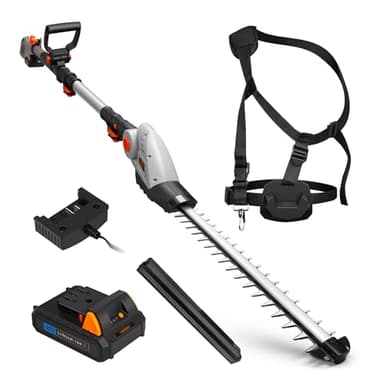 VonHaus Tagliasiepi a Batteria 20V– Tagliasiepi Telescopico Estensibile, per Siepi, Cespugli, Rami, Arbusti, Caricatore, Tracolla, Testa Regolabile a 135°, Lame Dual Action (Grigio)