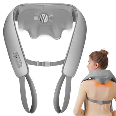 KNQZE Massaggiatore cervicale collo spalle e schiena senza fili, Massaggiatore shiatsu 4D con impastamento profondo, Riscaldamento al grafene potenziato, Massaggio schiena, cervicale collo, Grigio