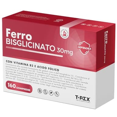 Ferro Integratore 30 mg Con Acido Folico e Vitamina B2-160 compresse - Per Globuli Rossi, Ossigeno, Sistema Immunitario, Stanchezza e Benessere Mentale