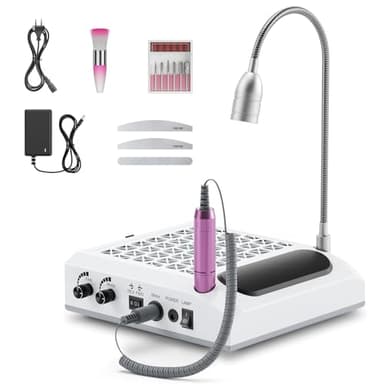 Fresa per unghie 4 in 1 con aspirapolvere da 80 W e filtro lavabile - Fresa per unghie elettrica professionale da 30.000 giri/min e lampada LED bianca fredda da 5 W (Bianco)