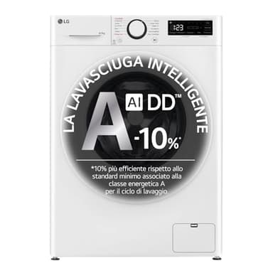 LG D2R3S08NSWW Lavasciuga Slim 8/5kg AI DD, Classe E, 1200 Giri, AI Wash, Vapore