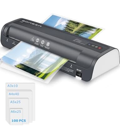 BONSEN Plastificatrice A3 con Tecnologia Anti-Blocco, 100 Fogli (50 x A4, 25 x A5, 25 x A6), Controllo di Temperatura NTC Preciso, 13 Pollici Plastificazione Rapida per Casa, Scuola e Ufficio, L3402
