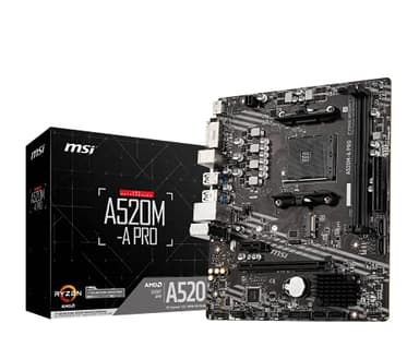 MSI A520M-A PRO Scheda Madre mATX - Supporta AMD Ryzen 3rd Gen Processors, AM4, DDR4 Boost (4600MHz/OC), 1 x PCIe 3.0 x1, 1 x M.2 Gen3 x4, Gigabit LAN