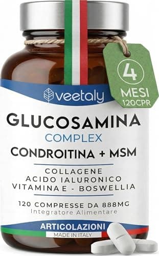 Glucosamina Condroitina MSM 888mg - Integratore Articolazioni e Cartilagine Ginocchio con Collagene, Acido Ialuronico, Vitamina E, Boswellia - 4 Mesi, 120 Compresse da 888 mg