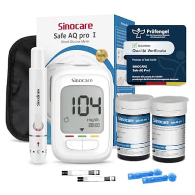 Sinocare Safe AQ Pro I Glucometro Misuratore Glicemia nel Sangue Diabete Test Kit con Strisce in Argento-Carbonio, Alta Precisione, Marcatori Prima/Dopo Pasto con 50 Strisce e Lancatte