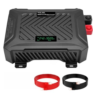 DATOUBOSS Inverter Onda Sinusoidale Pura 12V/24V a 220V Convertitore Universale Onda Pura 3000W con sistema di rilevamento intelligente, con LCD Display, interfaccia USB, Type-C e 2 presa UE