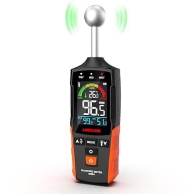 LASELION Misuratore di Umidità Non Distruttivo - Sensore Sfera 5-40mm, Temperatura in Tempo Reale (°C/°F),Rileva Umidità Nascosta su Legno/Pareti/Cantiere, Allarmi Personalizzabili - MS04