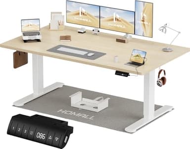 Homall Scrivania elettrica regolabile in altezza, 160 x 80 cm, due supporti telescopici estendibili, con piano diviso in quattro parti, scrivania per computer con funzione memoria