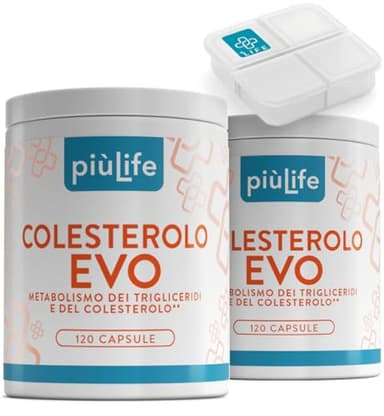 Colesterolo EVO 240 Capsule PiùLife Con Berberina, Monacolina K Da Riso Rosso Fermentato, Fieno Greco, Astaxantina, Policosanoli, Coenzima Q10, B1, Integratore Cuore Per Benessere Cardiovascolare