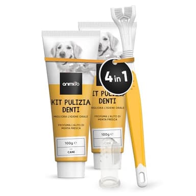 Dentifricio per Cani alla Menta, 2 Unità, Kit Antitartaro per Cani + 1 Spazzolino per Cani da Dito e 1 Spazzolino Denti Cane a 3 Teste, Dentifricio Cani per Alitosi, Sicuro, Pratico e per Ogni Razza