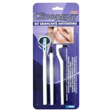 Clinodent Trio - Kit Anti Tartaro con Gommina Sbiancante per Denti, Specillo Levatartaro e Specchietto Dentale