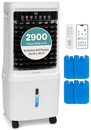 SereneLife Raffrescatore Evaporativo e Ventilatore, Flusso d’aria 2882 m³/h, Serbatoio Acqua Rimovibile 25 L, Unità Evaporativa con Wi-Fi, Raffrescatore, Luce LED e Funzione Ghiaccio, Casa e Ufficio