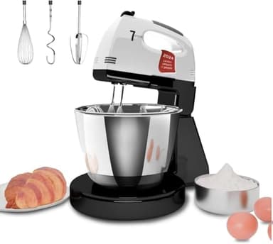 Impastatrice Planetaria, 7 velocità con ciotola in acciaio inossidabile 3QT, Robot da Cucina Multifunzione, supporto e sbattitore manuale con gancio per impastare, frusta (YM4)