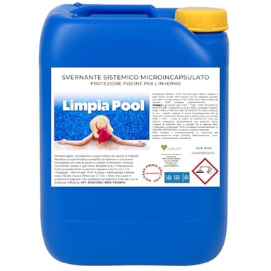 Ossian Pool Svernante Microincapsulato Sistemico No Schiuma – Trattamento Invernale Piscine – Azione Antialghe, Battericida, Fungicida e Schiarente – Protezione Acqua Vasca durante inattività (5 Kg)