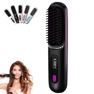 Spazzola Sovalya Per Capelli Corti, 3 Impostazioni di Calore, Levigante Ricaricabile Portatile (Nero)