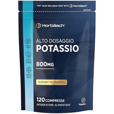 Potassio Integratore 800mg | 120 Compresse Vegane | ad Alto Dosaggio | Potassium | Horbaach