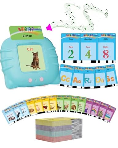 Schede Flash Cards Parlanti,Giocattoli di Apprendimento per Bambini dai 1-12 Anni, Educativi Prescolari da Ascoltare e Imparare di Base 510 Parole(Blu italiano + inglese)