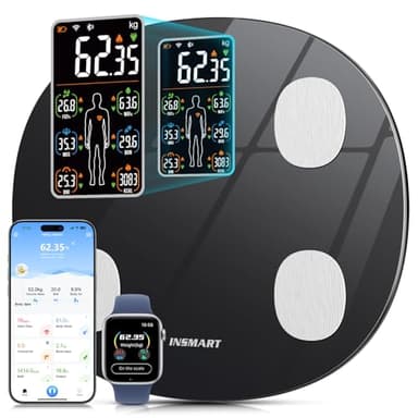 Insmart Bilancia Pesapersone Digitale, 8 Dati Visualizzati Sul Display, Bilancia Impedenziometrica Professionale 16 Indici di Corporea, Massa Grassa e Magra, Pesa Persone, BMI, Frequenza Cardiaca