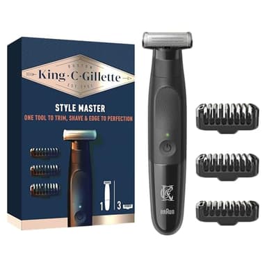 King C. Gillette Style Master, REGOLABARBA Uomo Senza Fili Per REGOLARE, RIFINIRE e RADERE La Barba Incolta Con Lama 4D E 3 Pettini Da 1, 3, 5 mm, IDEA REGALO UOMO