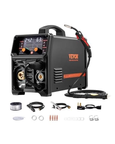 VEVOR Stazione Saldatura MIG Corrente Uscita 250 A, Saldatrice MIG Sinergica Portatile Senza Gas MIG Gas MMA Lift TIG AU TIG 5 in 1 IGBT Tecnologia Inverter Schermo LCD, Torcia Lift TIG Non Inclusa