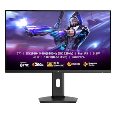 KTC Monitor Gaming 27 Pollici QHD 2560×1440, 200Hz (OC 210Hz), Fast IPS, 1ms GTG, HDR400, Adaptive Sync, Colori 10 Bit, Supporto Regolabile in Altezza, 2 × DP 1.4, 2 × HDMI 2.0