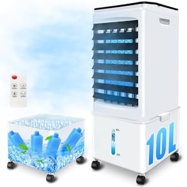 Condizionatore d'aria senza tubo di scarico, 10 l, 60 W, climatizzatore portatile con timer da 12 H, 40 dB, oscillazione di 120°, serbatoio dell'acqua rimovibile, telecomando, silenzioso, portatile