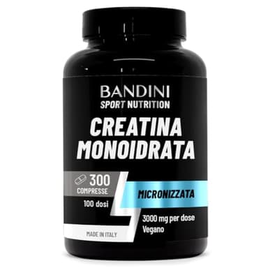 Bandini® Creatina Monoidrata 300 Compresse, 3000mg per dose - Integratore per Allenamento, Palestra e Pre Workout - 100% Vegan - A base di Creatine Monoidrato pura al 100% Micronizzata