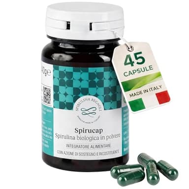 Spirulina Biologica in Capsule – Integratore Alimentare 100% Vegetale – Coltivata in Toscana – Fonte Naturale di Proteine e Vitamine – BECAGLI (45 Capsule)