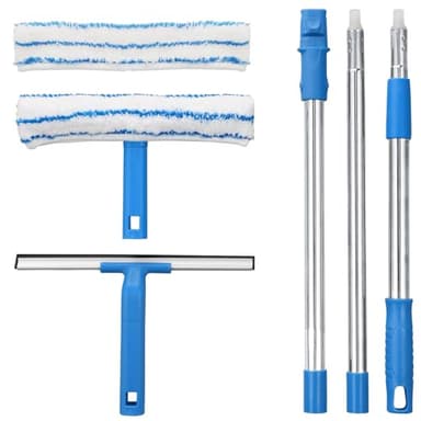 Mitclear Lavavetri con Manico Telescopico(146cm), 2 in 1 Lava Vetri con Tergivetro in Silicone e Lavavetri in Microfibra, Strumenti per la Pulizia dei Vetri per Bagno, Doccia, Auto, Vetro, Finestre