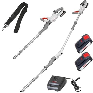 IKRA tagliasiepi ICPH 2050 2in1 con asta telescopica, incl. 2 batterie 20V 2,0Ah, stazione di ricarica rapida e tracolla