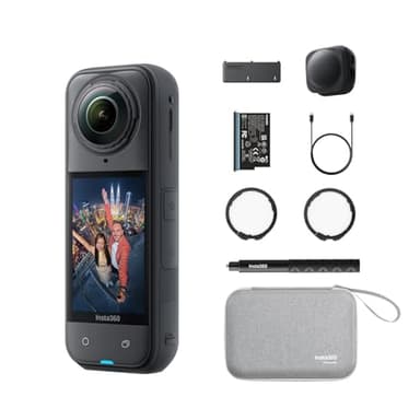 Insta360 X5 Camera Impermeabile 8K 360º, Superba in Bassa Luce, Selfie Stick Invisibile, Obiettivi Sostituibili, Batteria con Autonomia 3 ore, Stabilizzazione, Cover Antivento - Pack Essential